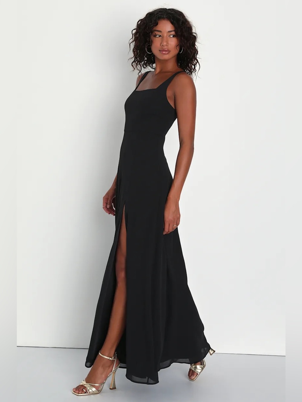 Lulus Remarkable Arrival Black Sleeveless Maxi Dress Gown Minimalist NWT Medium